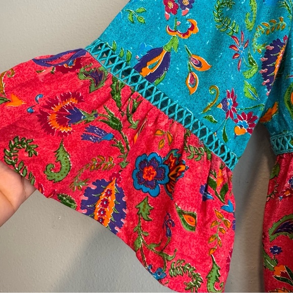 Avenue Floral Multicolor Boho Peasant Tiered Tunic Top Colorful 16 - Picture 3 of 9